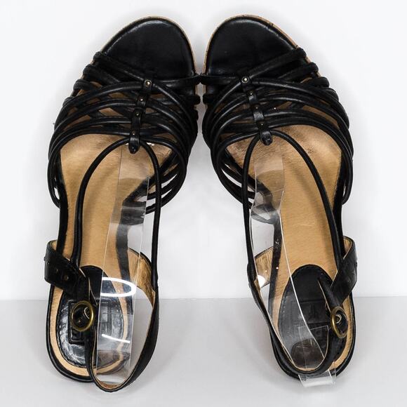 Frye Women's High Heels Strappy Cork READ Black Tan Size 8.5 M | AR - Picture 5 of 8